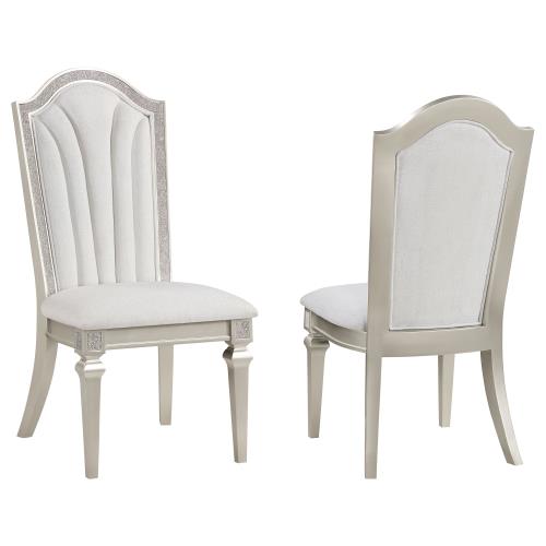 coaster-kitchen-dining-Evangeline-Upholstered-Dining-Side-Chair-with-Faux-Diamond-Trim-Ivory-and-Silver-Oak-(Set-of-2)