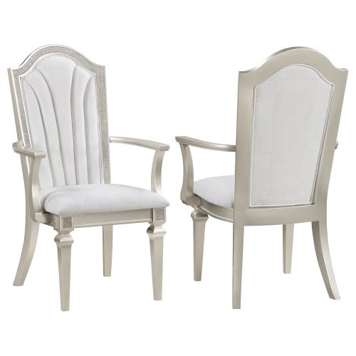 coaster-kitchen-dining-Evangeline-Upholstered-Dining-Arm-Chair-with-Faux-Diamond-Trim-Ivory-and-Silver-Oak-(Set-of-2)