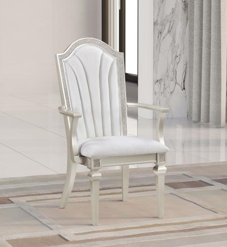 coaster-kitchen-dining-Evangeline-Upholstered-Dining-Arm-Chair-with-Faux-Diamond-Trim-Ivory-and-Silver-Oak-(Set-of-2)-hover