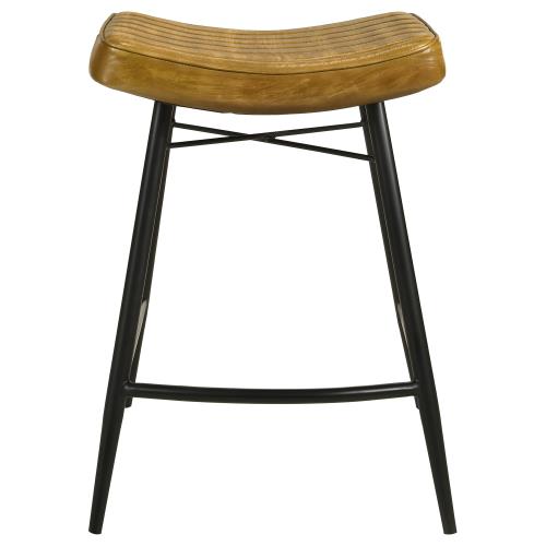 coaster-kitchen-dining-Bayu-Leather-Upholstered-Saddle-Seat-Backless-Counter-Height-Stool-Antique-Camel-and-Black-(Set-of-2)-hover