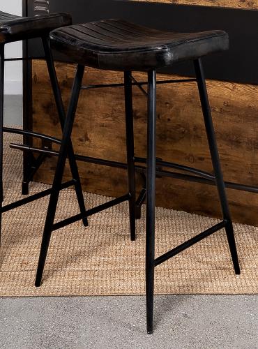 coaster-kitchen-dining-Bayu-Leather-Upholstered-Saddle-Seat-Backless-Bar-Stool-Antique-Espresso-and-Black-(Set-of-2)