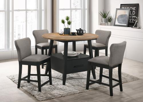 coaster-counter-height-tables-kitchen-dining-Gibson-1-drawer-Round-Counter-Height-Table-Yukon-Oak-and-Black
