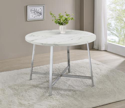 coaster-kitchen-dining-Alcott-Round-Faux-Carrara-Marble-Top-Dining-Table-Chrome