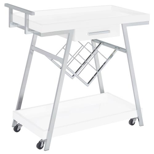 coaster-bar-game-Kinney-2-tier-Bar-Cart-with-Storage-Drawer-White-High-Gloss-and-Chrome-hover