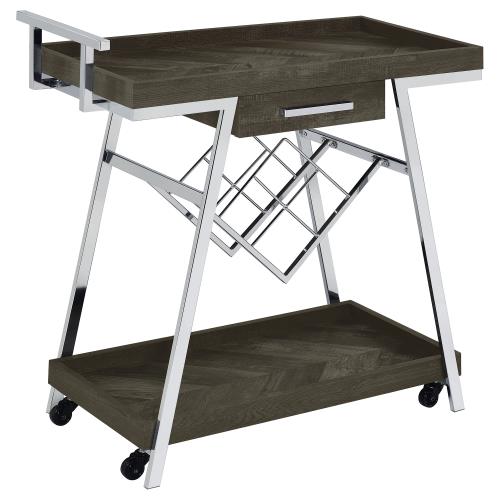 coaster-bar-game-Kinney-2-tier-Bar-Cart-with-Storage-Drawer-Rustic-Grey-and-Chrome-hover
