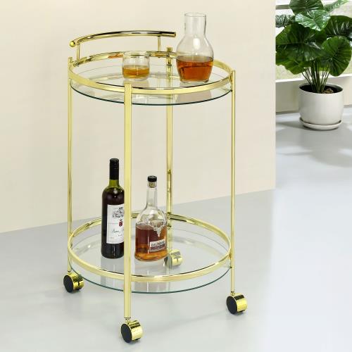 coaster-bar-serving-carts-kitchen-dining-Chrissy-2-tier-Round-Glass-Bar-Cart-Brass