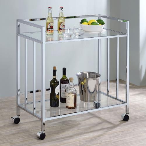 coaster-bar-serving-carts-kitchen-dining-Cara-Rectangular-Glass-Bar-Cart-Chrome