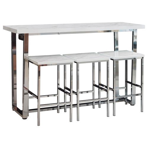 coaster-bar-tables-kitchen-dining-Marmot-4-piece-Rectangular-Counter-Height-Set-White-Marble-and-Chrome-hover