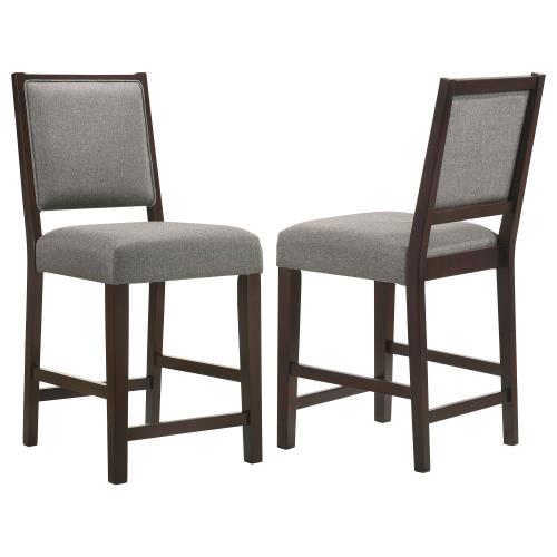 coaster-kitchen-dining-Bedford-Upholstered-Open-Back-Counter-Height-Stools-with-Footrest-(Set-of-2)-Grey-and-Espresso