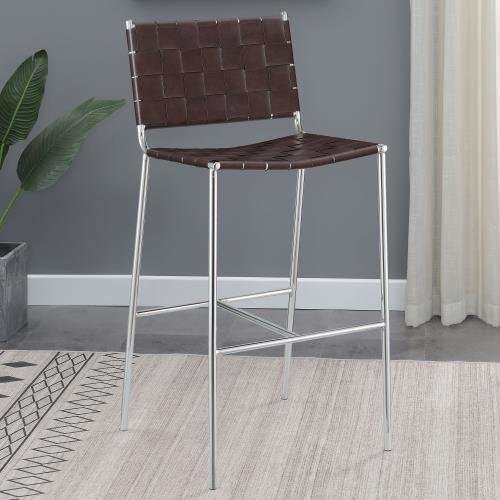 coaster-kitchen-dining-Adelaide-Upholstered-Bar-Stool-with-Open-Back-Brown-and-Chrome
