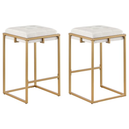 coaster-bar-stools-chairs-kitchen-dining-Nadia-Square-Padded-Seat-Counter-Height-Stool-(Set-of-2)-Beige-and-Gold