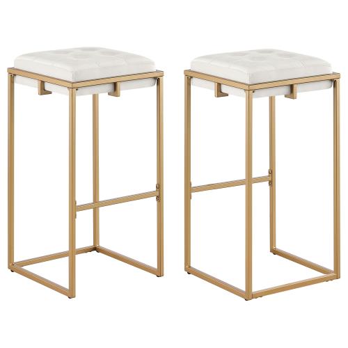 coaster-bar-stools-chairs-kitchen-dining-Nadia-Square-Padded-Seat-Bar-Stool-(Set-of-2)-Beige-and-Gold