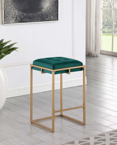 coaster-bar-stools-chairs-kitchen-dining-Nadia-Square-Padded-Seat-Counter-Height-Stool-(Set-of-2)-Hunter-Green-and-Gold-hover