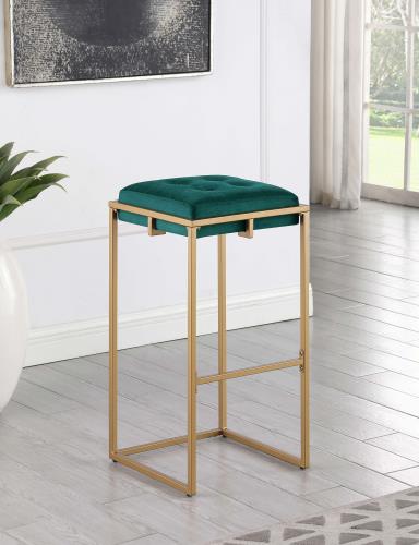 coaster-bar-stools-chairs-kitchen-dining-Nadia-Square-Padded-Seat-Bar-Stool-(Set-of-2)-Hunter-Green-and-Gold-hover