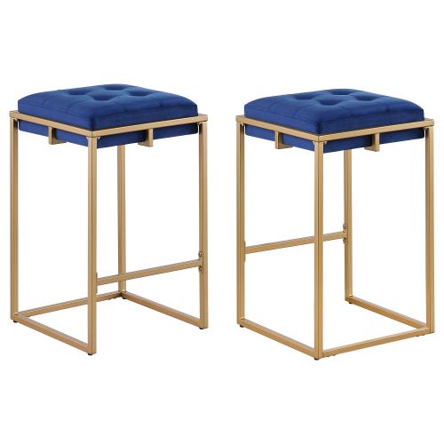 coaster-bar-stools-chairs-kitchen-dining-Nadia-Square-Padded-Seat-Counter-Height-Stool-(Set-of-2)-Blue-and-Gold