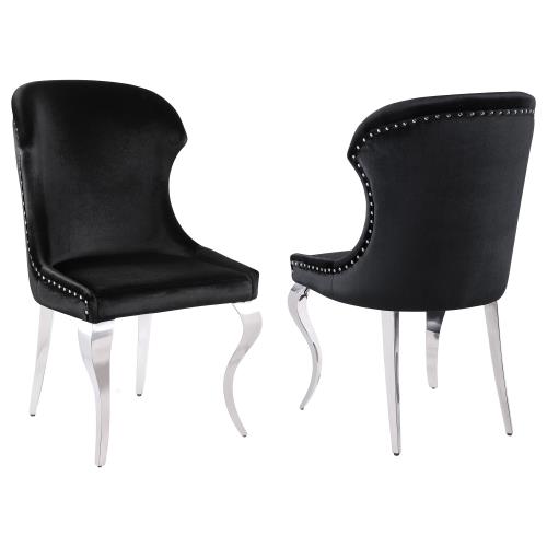 coaster-kitchen-dining-Cheyanne-Upholstered-Wingback-Side-Chair-with-Nailhead-Trim-Chrome-and-Black-(Set-of-2)