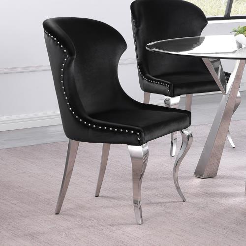 coaster-kitchen-dining-Cheyanne-Upholstered-Wingback-Side-Chair-with-Nailhead-Trim-Chrome-and-Black-(Set-of-2)-hover