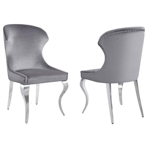 coaster-kitchen-dining-Cheyanne-Upholstered-Wingback-Side-Chair-with-Nailhead-Trim-Chrome-and-Grey-(Set-of-2)