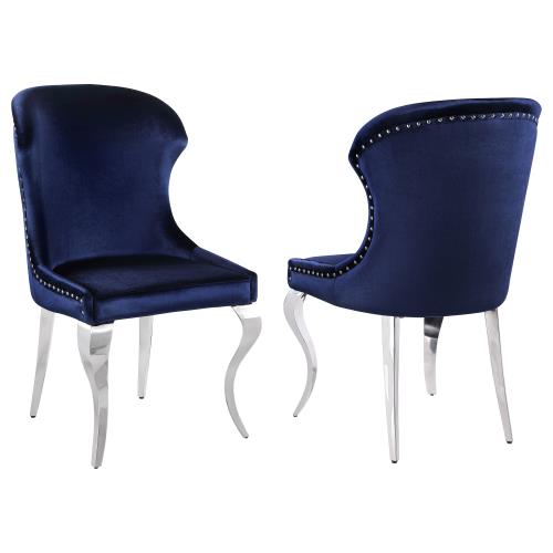 coaster-kitchen-dining-Cheyanne-Upholstered-Wingback-Side-Chair-with-Nailhead-Trim-Chrome-and-Ink-Blue-(Set-of-2)