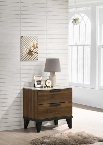 coaster-bedroom-Mays-2-drawer-Nightstand-Walnut-Brown-with-Faux-Marble-Top