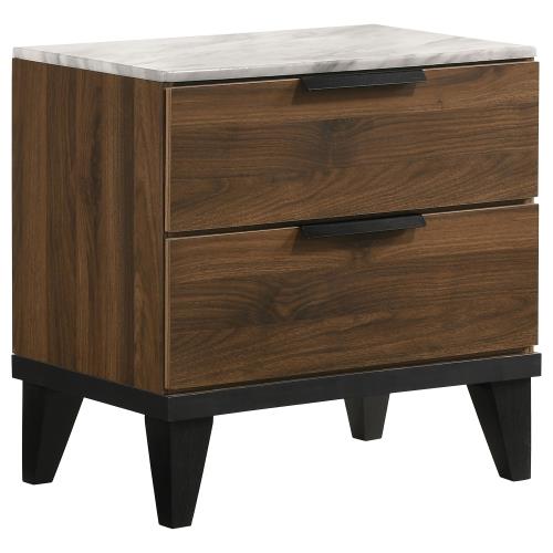 coaster-bedroom-Mays-2-drawer-Nightstand-Walnut-Brown-with-Faux-Marble-Top-hover