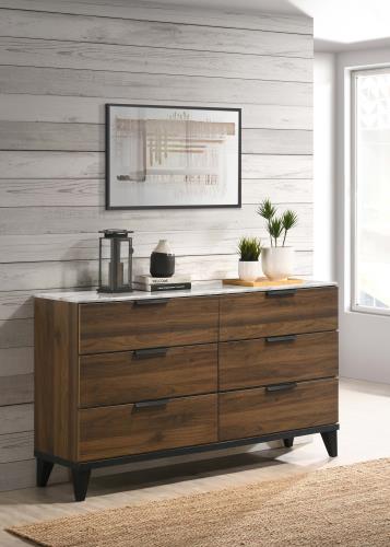 coaster-bedroom-Mays-6-drawer-Dresser-Walnut-Brown-with-Faux-Marble-Top