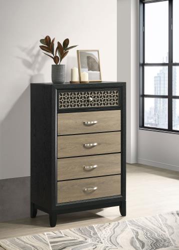 coaster-bedroom-Valencia-5-drawer-Chest-Light-Brown-and-Black