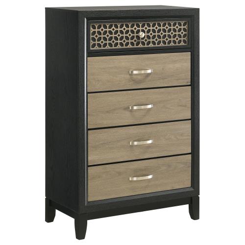 coaster-bedroom-Valencia-5-drawer-Chest-Light-Brown-and-Black-hover