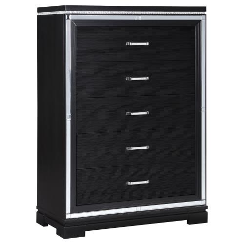 coaster-bedroom-Cappola-Rectangular-5-drawer-Chest-Silver-and-Black-hover
