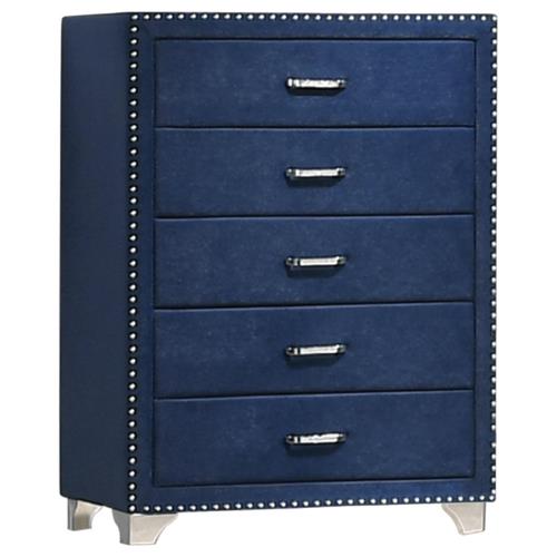 coaster-bedroom-Melody-5-drawer-Upholstered-Chest-Pacific-Blue