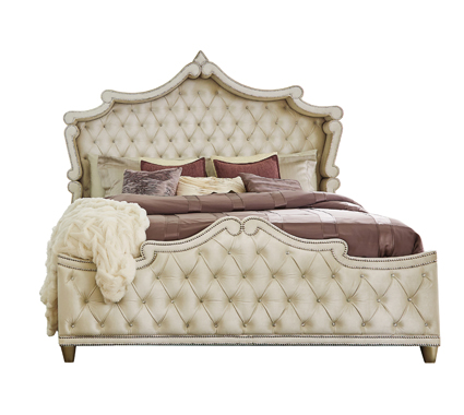 coaster-bedroom-Antonella-Upholstered-Tufted-Eastern-King-Bed-Ivory-and-Camel