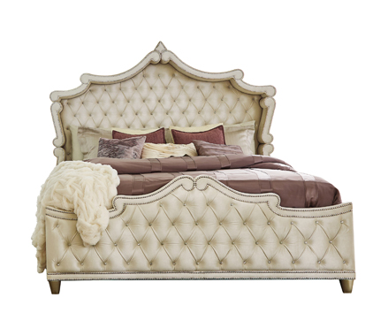 coaster-bedroom-Antonella-5-Piece-Eastern-King-Upholstered-Tufted-Bedroom-Set-Ivory-and-Camel