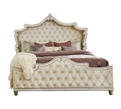 coaster-bedroom-Antonella-Upholstered-Tufted-California-King-Bed-Ivory-and-Camel