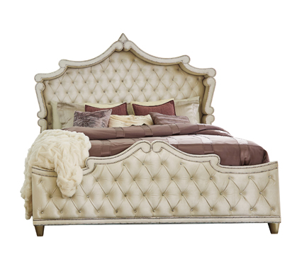 coaster-bedroom-Antonella-5-Piece-California-King-Upholstered-Tufted-Bedroom-Set-Ivory-and-Camel