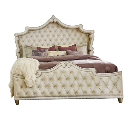 coaster-bedroom-Antonella-Upholstered-Tufted-Queen-Bed-Ivory-and-Camel