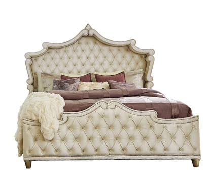 coaster-bedroom-Antonella-5-Piece-Queen-Upholstered-Tufted-Bedroom-Set-Ivory-and-Camel