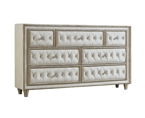 coaster-bedroom-Antonella-7-drawer-Upholstered-Dresser-Ivory-and-Camel