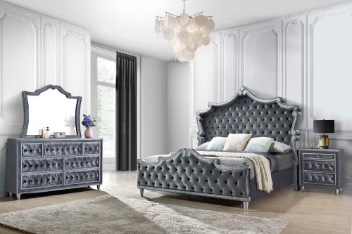 coaster-bedroom-Antonella-4-Piece-Eastern-King-Upholstered-Tufted-Bedroom-Set-Grey