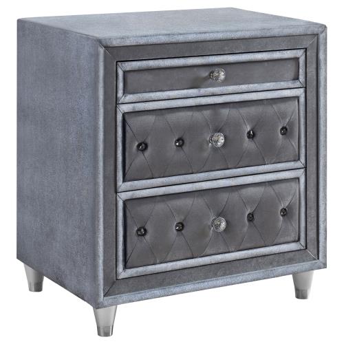 coaster-bedroom-Antonella-3-drawer-Upholstered-Nightstand-Grey-hover