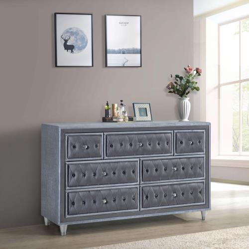 coaster-bedroom-Antonella-7-drawer-Upholstered-Dresser-Grey