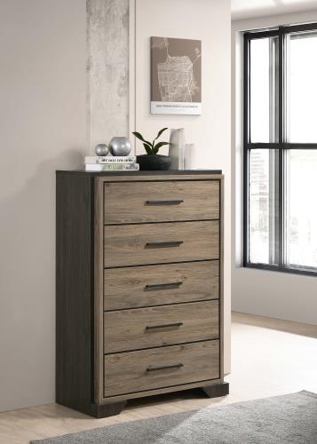 coaster-chests-bedroom-Baker-5-drawer-Chest-Brown-and-Light-Taupe