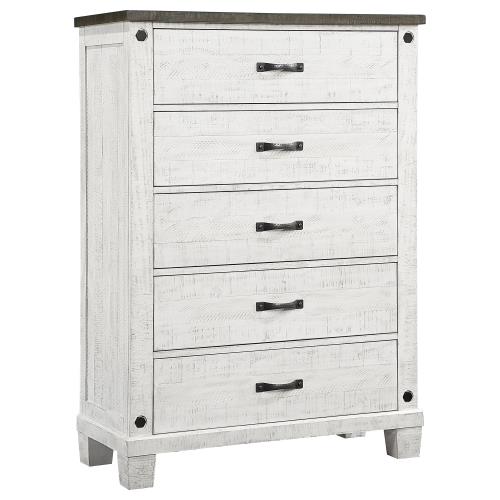 coaster-bedroom-Lilith-5-drawer-Chest-Distressed-Grey-and-White-hover