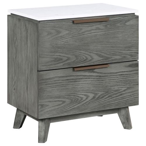 coaster-bedroom-Nathan-2-drawer-Nightstand-with-USB-Port-White-Marble-and-Grey-hover