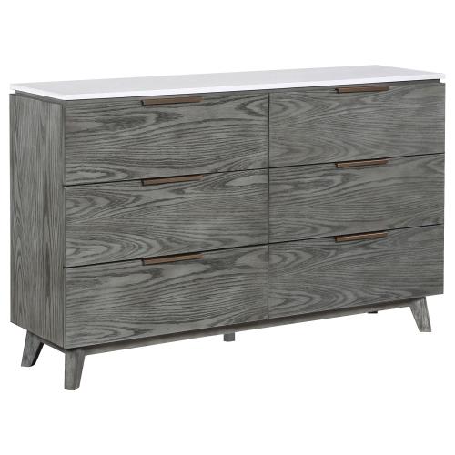 coaster-bedroom-Nathan-6-drawer-Dresser-White-Marble-and-Grey-hover