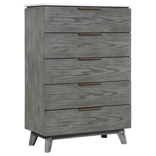 coaster-bedroom-Nathan-5-drawer-Chest-White-Marble-and-Grey-hover