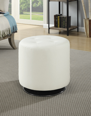 coaster-living-room-Bowman-Round-Upholstered-Ottoman-White-hover