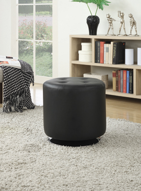 coaster-living-room-Bowman-Round-Upholstered-Ottoman-Black-hover