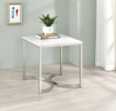 coaster-bedroom-Leona-Faux-Marble-Square-End-Table-White-and-Satin-Nickel-hover