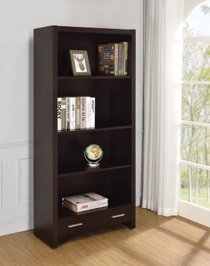 coaster-bookcases-display-room-storage-bedroom-Skylar-5-shelf-Bookcase-with-Storage-Drawer-Cappuccino-hover