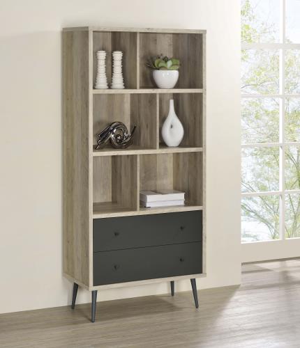 coaster-living-room-Maeve-3-shelf-Engineered-Wood-Bookcase-with-Drawers-Antique-Pine-and-Grey